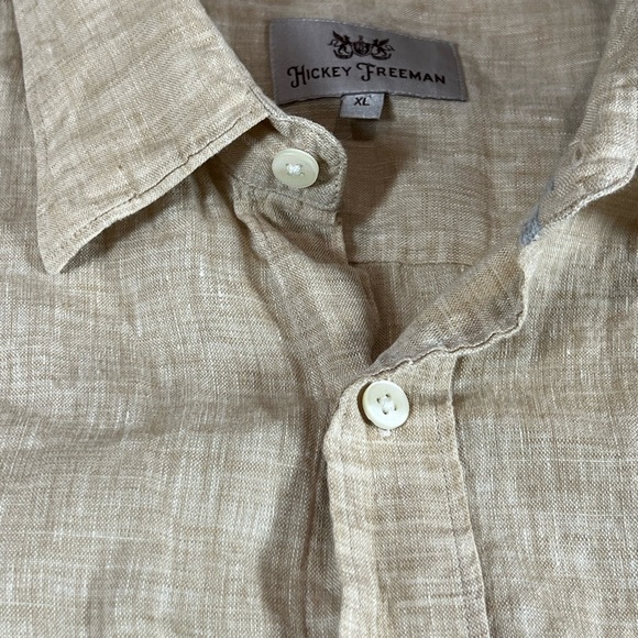 Hickey Freeman 100% Linen XL Light Tan Summer Spring Beach Vacation Shirt Zegna - Picture 7 of 12